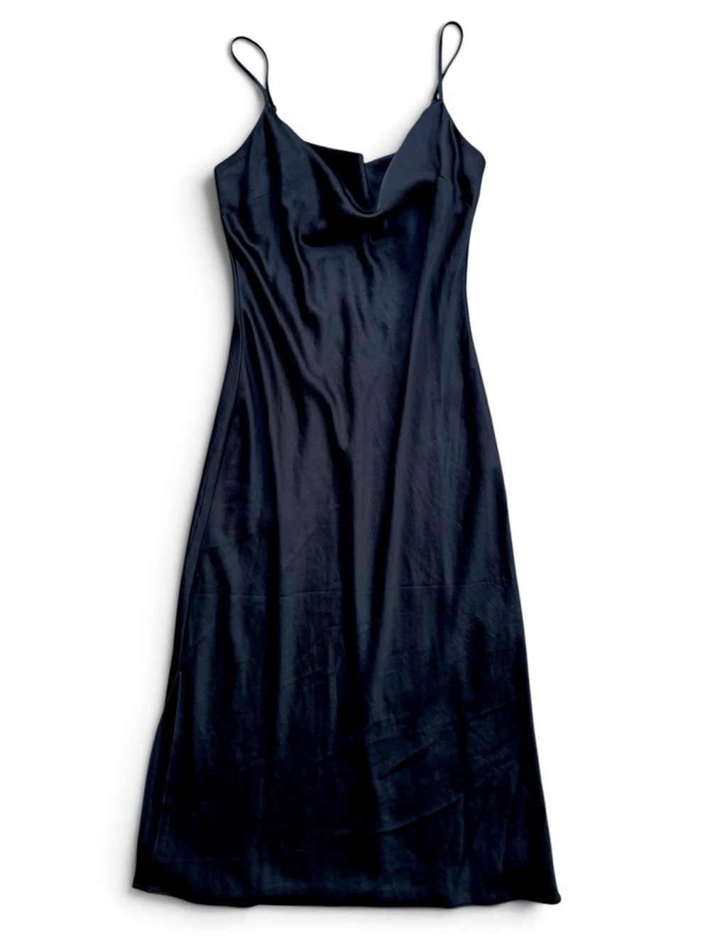 Vintage 90s Y2K Express Satin Slip Dress | Black Cowl Neck Midi | SZ M NWOT